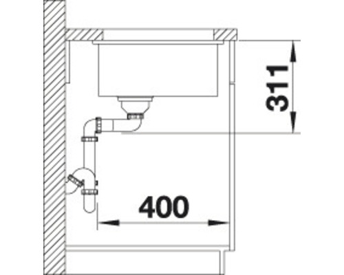 Dessin technique d''un évier avec les dimensions 311 et 400 millimètres.