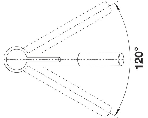 Diagramme montrant un angle de pivotement de 120 degrés