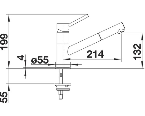 Schéma technique d''un robinet de cuisine avec dimensions