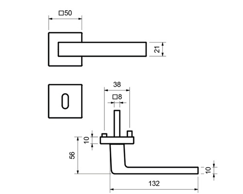 Schéma technique d''une poignée de porte avec dimensions