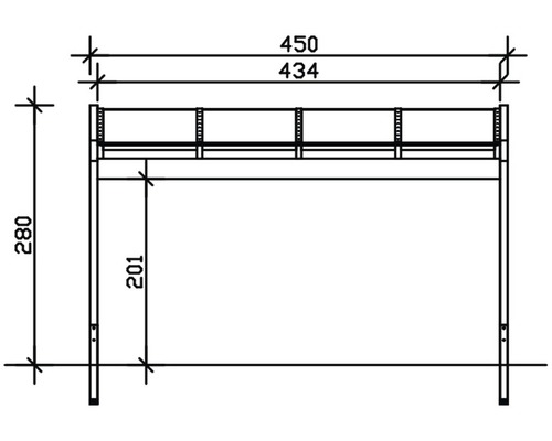 Dessin technique d''une étagère en acier avec des dimensions de 450, 434 et 280 millimètres
