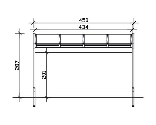 Dessin technique d''une étagère métallique avec indications de dimensions