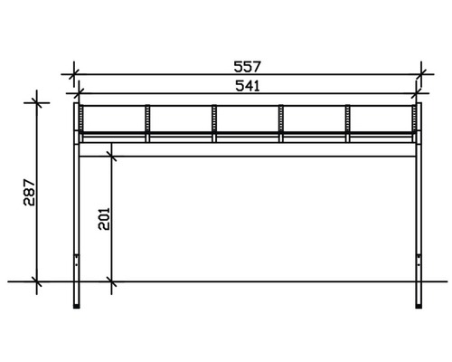Dessin technique d''un cadre métallique avec les dimensions 557, 541 et 287.