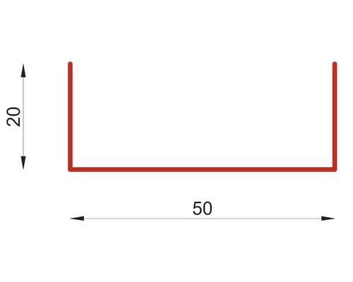 Image d''un profilé en U avec des dimensions de 20 sur 50