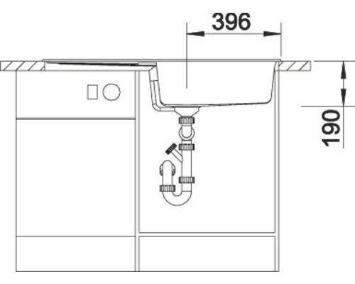 Schéma d''un évier avec les dimensions 396 et 190