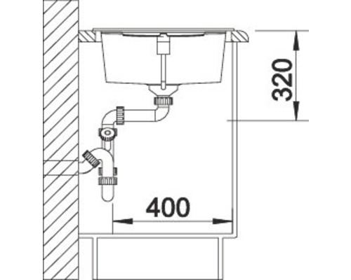 Schéma d''un évier avec des dimensions de 400 par 320 millimètres