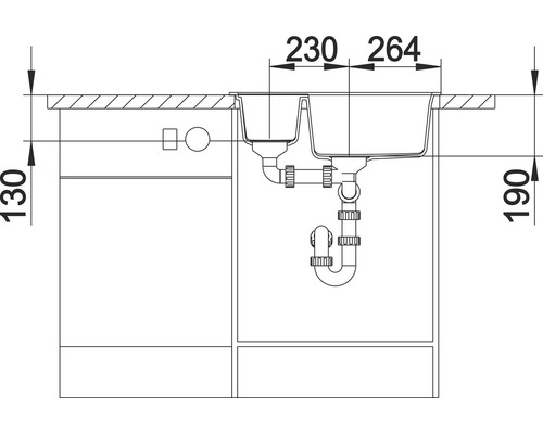 Schéma d''un évier avec meuble bas et indications de dimensions