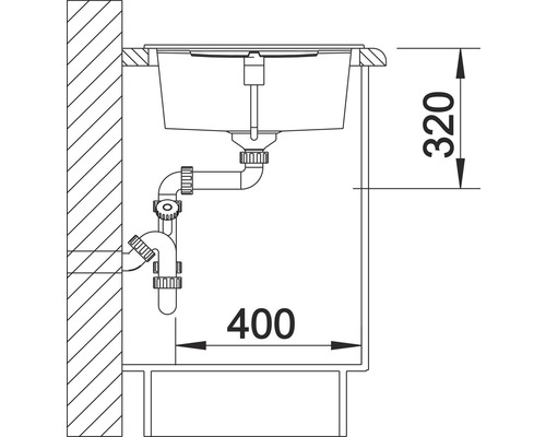 Schéma d''un évier avec les dimensions d''installation
