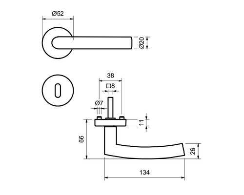 Dessin technique d''une poignée de porte avec dimensions