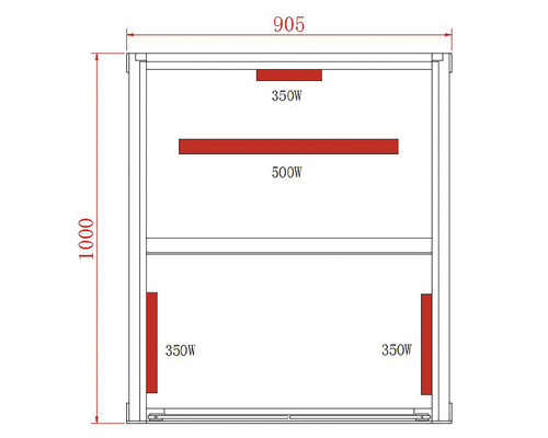 Schéma technique d''un sauna avec dimensions et puissances de chauffage