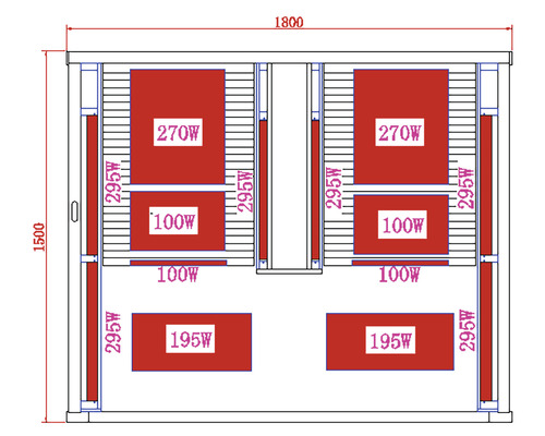 Plan d''un sauna infrarouge avec indication de la puissance en watts