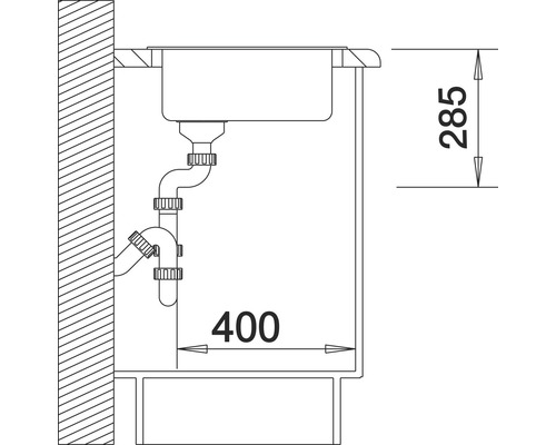 Schéma technique d''un évier avec dimensions.
