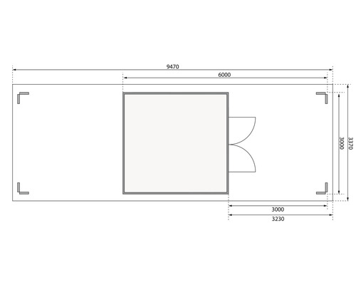 Grundriss eines Gartenhauses mit Massen