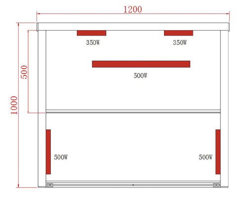 Schéma d''un sauna infrarouge avec indication de la puissance en watts