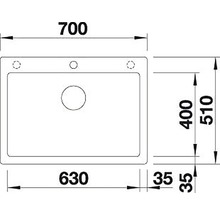 Technische Zeichnung einer Küchenspüle mit Maßangaben