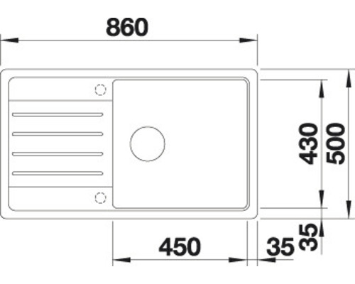 Dessin d''un évier avec dimensions.