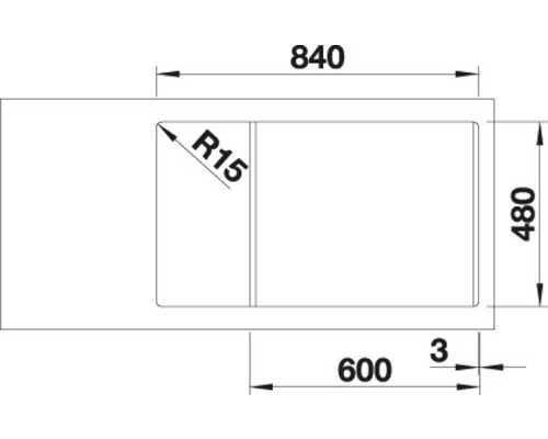 Schéma technique d''un évier de dimensions 840 x 480 millimètres
