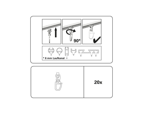 Instructions de fixation des roulettes de rideaux, 20 pièces