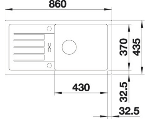 Zeichnung einer Spüle mit Massangaben