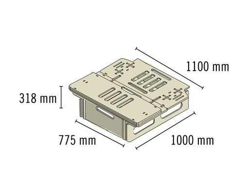 Image d''un module d''établi mesurant 1100 mm sur 1000 mm