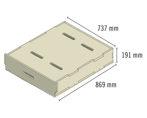 Tiroir aux dimensions 737 mm x 869 mm x 191 mm