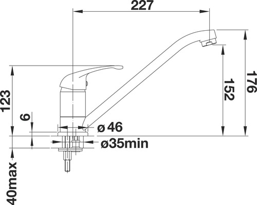 Schéma technique d''un robinet de cuisine avec dimensions