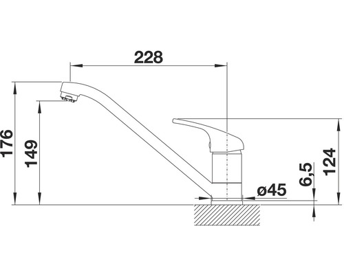 Schéma technique d''un robinet de cuisine avec dimensions