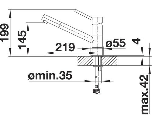 Schéma technique d''un robinet de cuisine avec dimensions