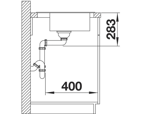 Dessin technique d''un évier avec garniture d''écoulement et cotes