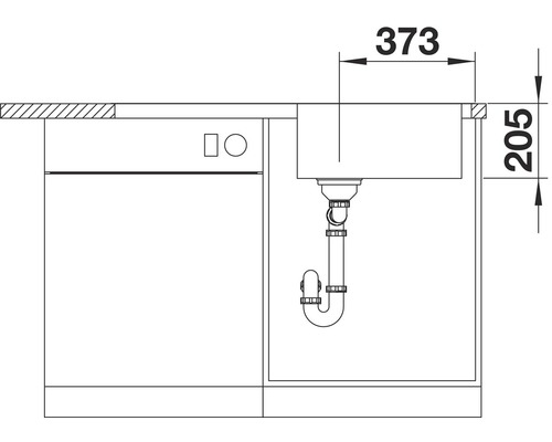 Dessin technique d''un meuble sous-évier avec indications de dimensions.