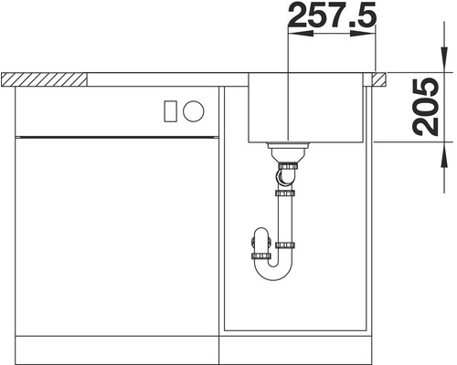 Schéma d''un évier avec meuble bas et indications de dimensions