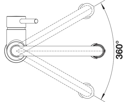 Dessin d''un robinet avec un angle de rotation de 360 degrés