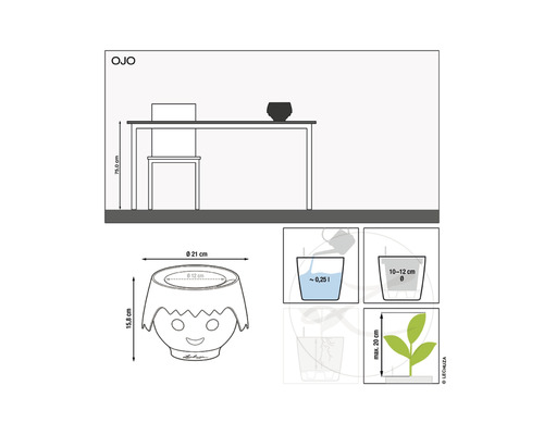 Masse und Anwendungshinweise für Lechuza Ojo Pflanzgefäss