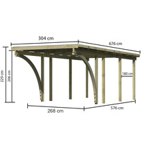 Einzelcarport Karibu Eco 2C PVC Platten ohne Beschläge, 268x576 cm kesseldruckimprägniert
