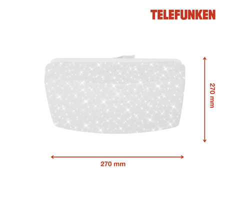 Logo Telefunken. Plafonnier avec des dimensions de 270 sur 270 millimètres.