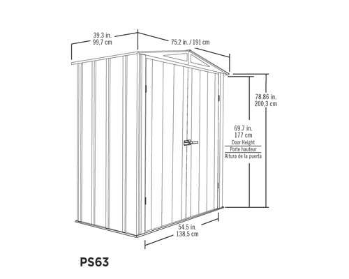 Masszeichnung eines Gerätehauses mit Massangaben
