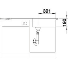 Technische Zeichnung einer Küchenspüle mit Abmessungen