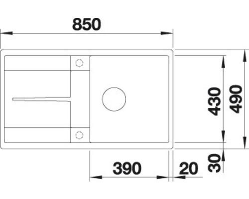 Dessin technique d''un évier de cuisine avec dimensions.