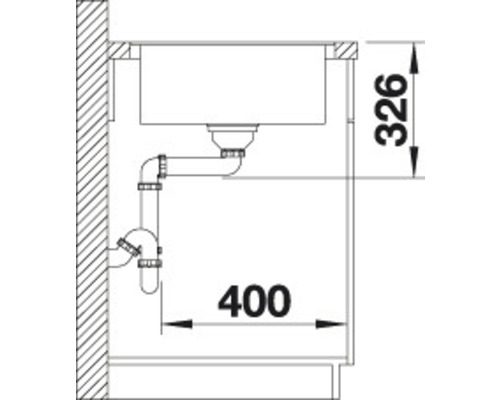 Dessin technique d''un évier avec les dimensions 400 et 326 millimètres.