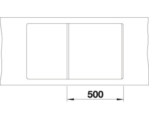 Dessin technique d''un évier d''une largeur de 500 millimètres.