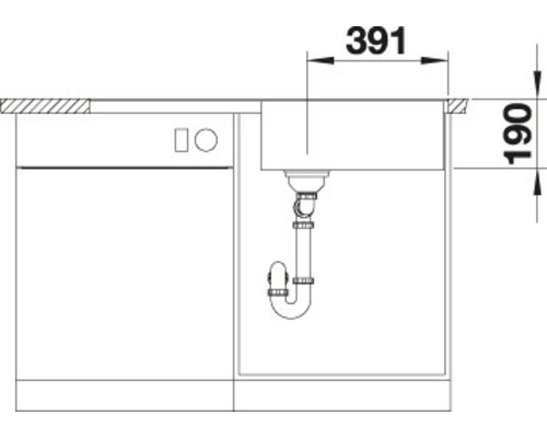 Dessin d''un évier de cuisine avec les dimensions 391 et 190