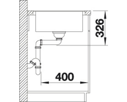 Technische Zeichnung eines Spülbeckens mit Abmessungen.