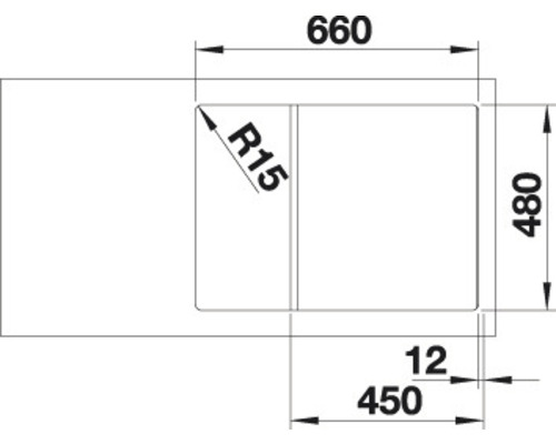 Schéma technique d''un évier de dimensions 660 x 480 millimètres