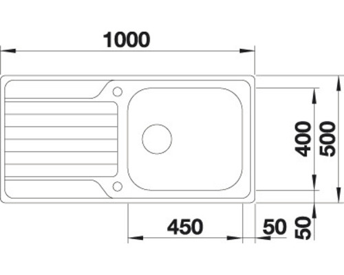 Zeichnung einer Spüle mit den Massen 1000 x 500 Millimeter