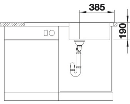 Technische Zeichnung einer Spüle mit Maßen