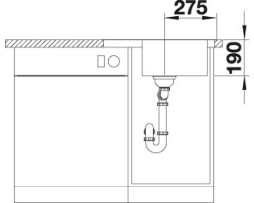 Technische Zeichnung eines Spülbeckens mit den Massen 275 und 190.