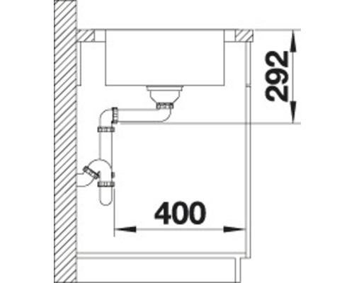 Schéma technique d''un évier avec des dimensions de 400 et 292 millimètres.