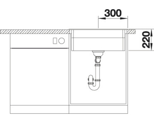Dessin d''un évier de cuisine avec les dimensions 300 et 220 millimètres.