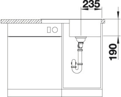 Dessin technique d''un évier avec dimensions pour l''aménagement de la cuisine