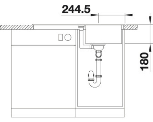 Technische Zeichnung einer Spüle mit Abmessungen 244,5 und 180